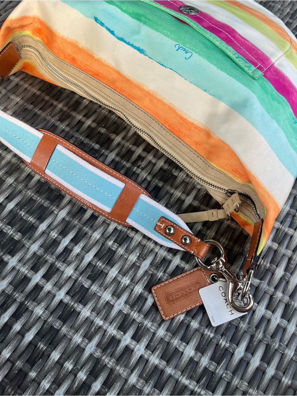 Coach Hamptons Watercolor Canvas Striped Hobo Y2K & Hangtag 10022 NWT - Picture 6 of 9